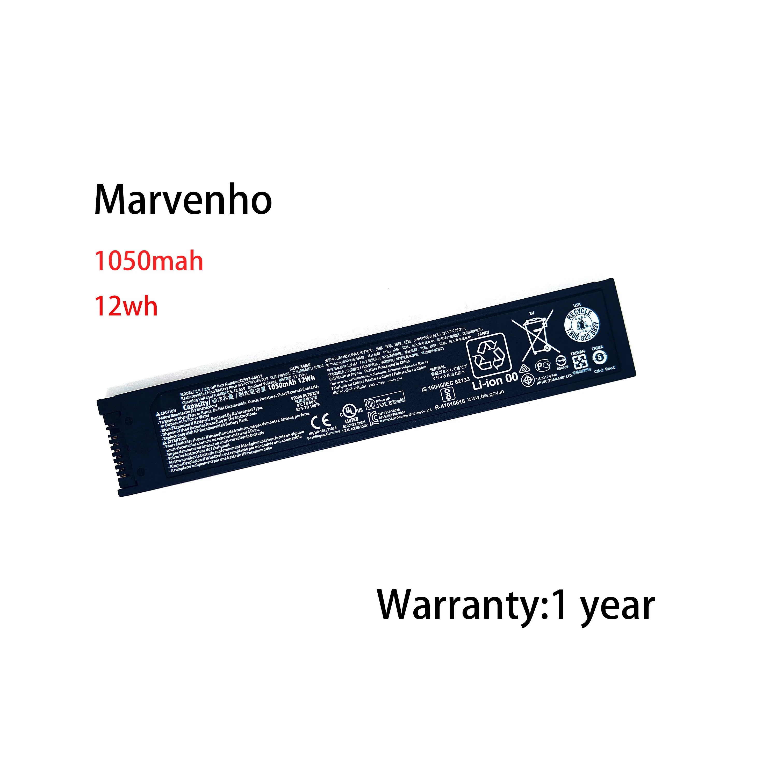 New Marvenho 11.1V 1050mah 12wh CZ993-60017 M9L89A Printer Battery for HP OfficeJet CZ993A 200 250 Series Mobile Printer