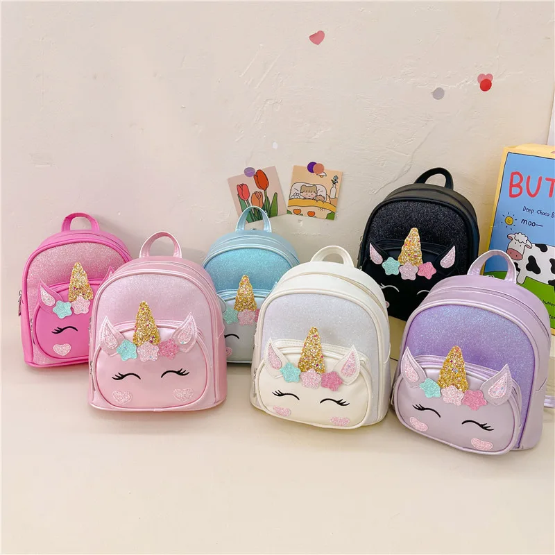 Backpack for Kids PU Leather Cartoon Unicorn Princess Backpack Lightweight Kindergarten Girls School Bag Student School Bag