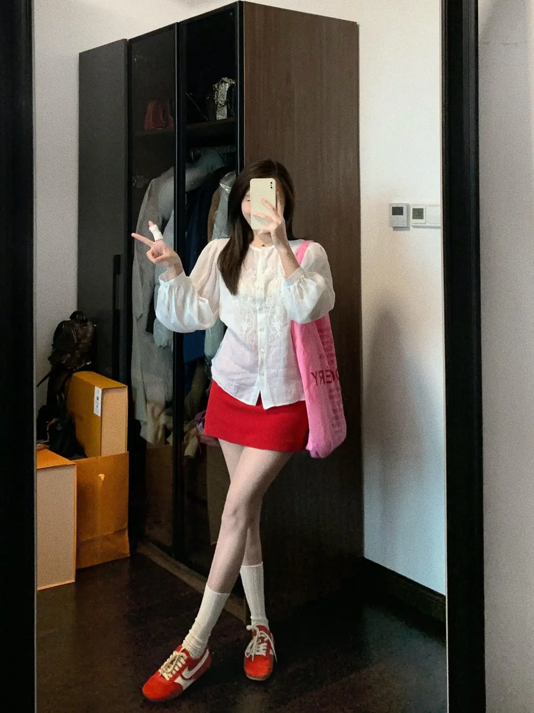 

Korean Style Women's Long Sleeve Shirt And High Waist Short Skirt Fashionable Slimming Ensemble Spring Season Commute Style