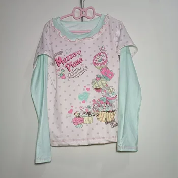 หวาน Kawaii การ์ตูน Polka Dot พิมพ์ผู้หญิงเสื้อยืดหลวม Casual Contrast สีน่ารัก Graphic Tee Tops ญี่ปุ่น Y2k Aesthetic เสื้อ