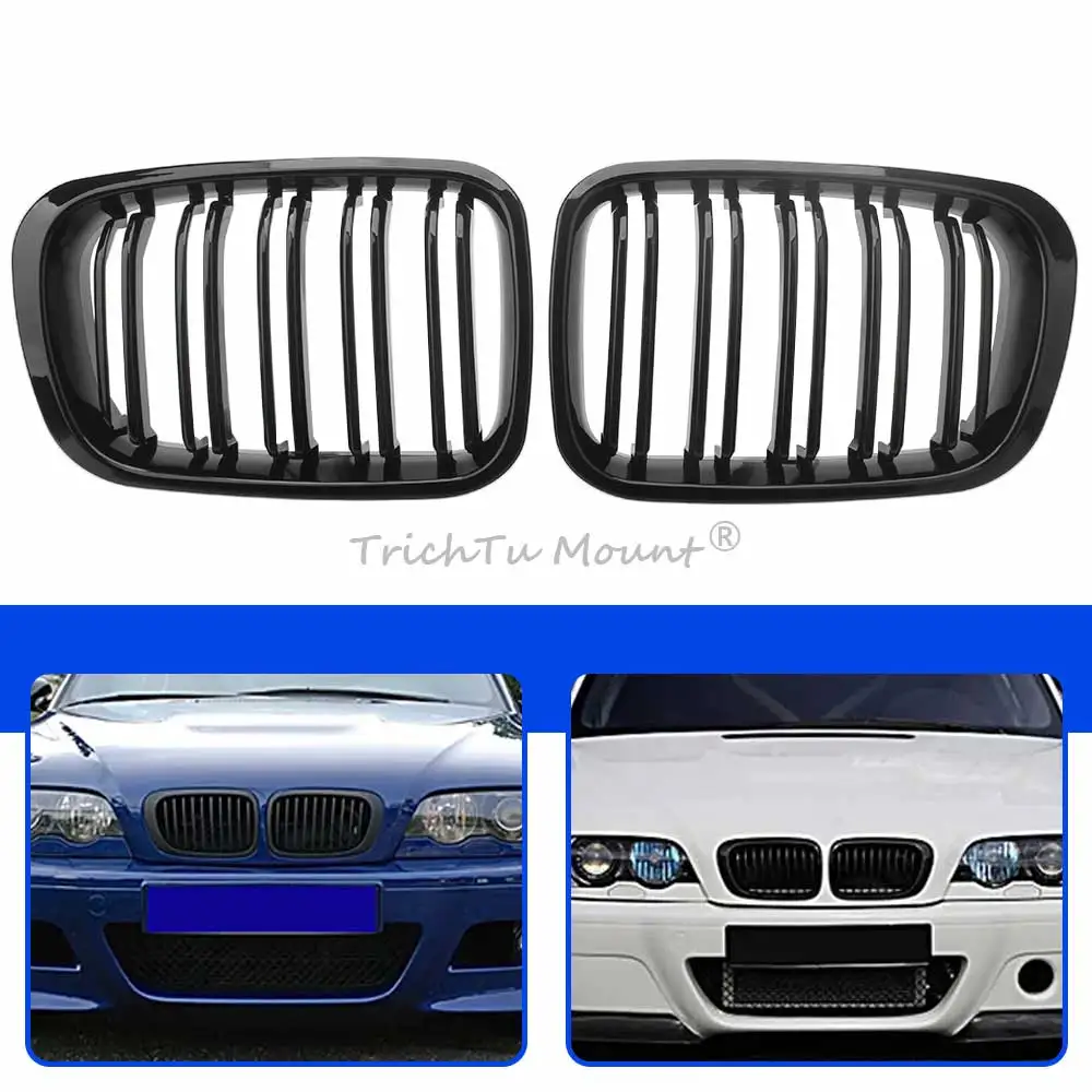 

Передний бампер, гоночная решетка для почек для BMW 3 серии E46 Wagon Touring Sedan Saloon 1998-2001, глянцевая черная автомобильная спортивная решетка, крышка
