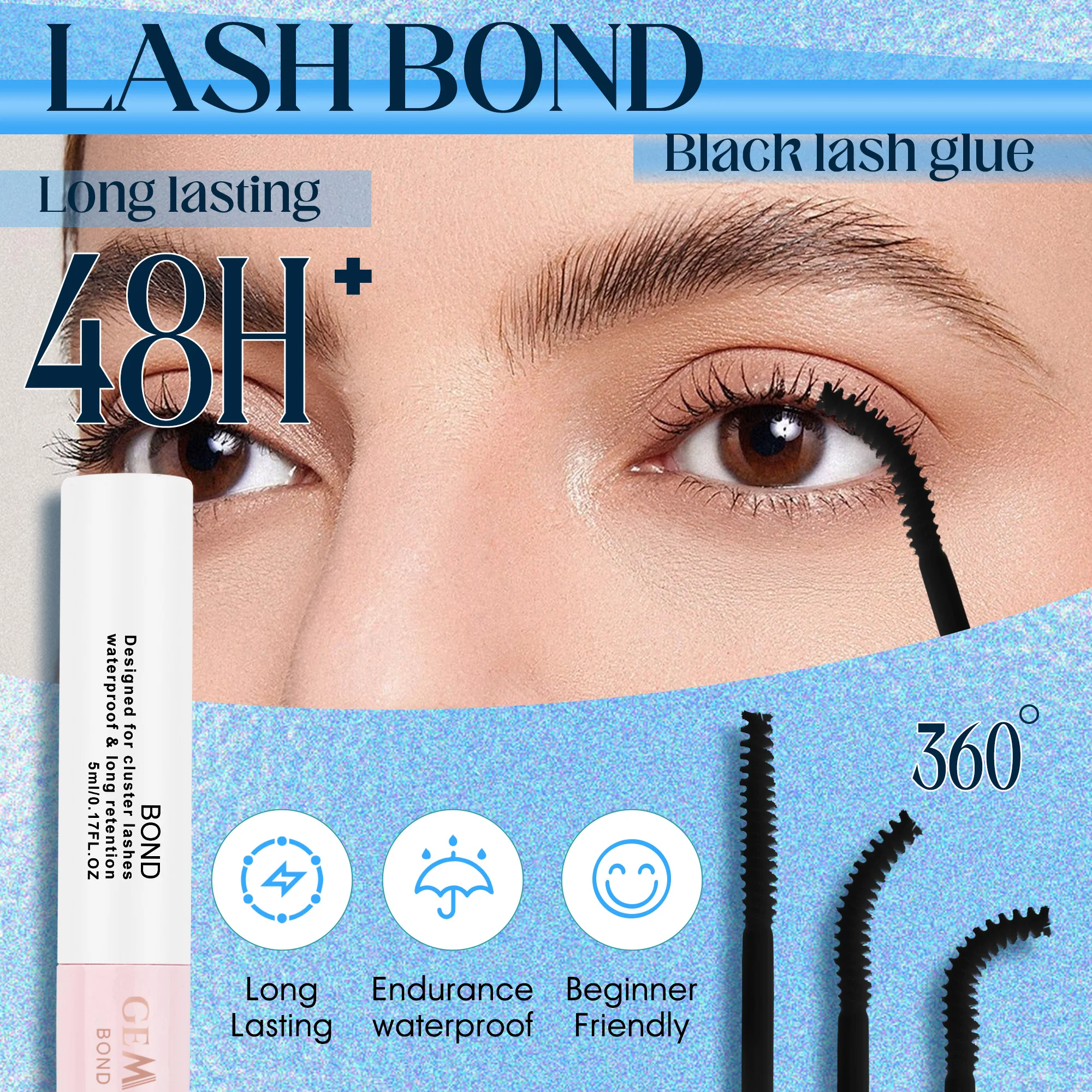 GEMERRY 5ml Lash Bond and Seal Cluster Lash Glue for DIY Eyelash Extension Long Retention Waterproof Lash Glue for Lash Clusters