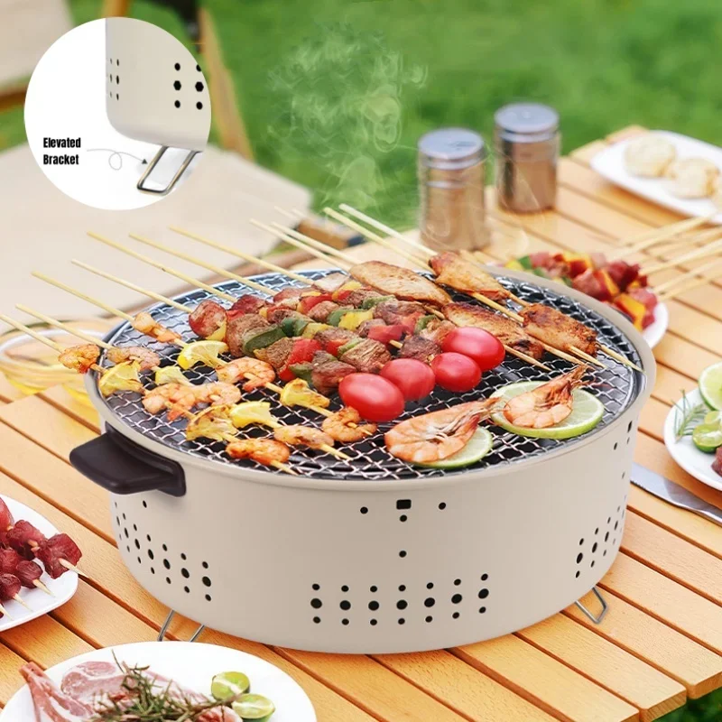 Portable Barbecue Grill Korean Charcoal Stove Stainless Steel Split BBQ Stove Round Non-stick Barbecue Rack For Outdoor Camping