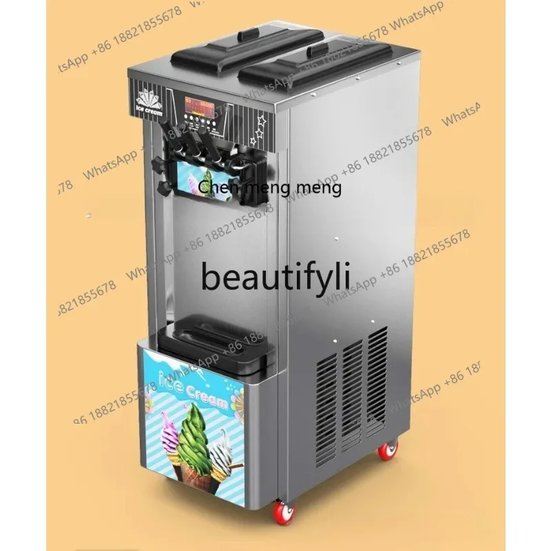 

X Soft Ice Cream Machine Commercial Small Vertical Cone Ice Cream Machine Desktop Three-Color Ice Cream MachineX