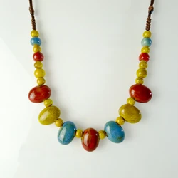 Long Rope Colorful Ceramic beads pendant Necklaces Handmade DIY fashion Necklace for women #EY202