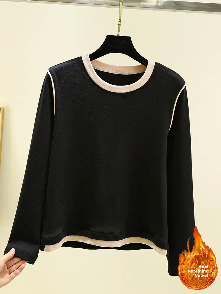 Thiened Fce round Ne Base irt Women Winter Self-Heating Warm Long Sve Top plus Size Versatile Color Blo T-irt