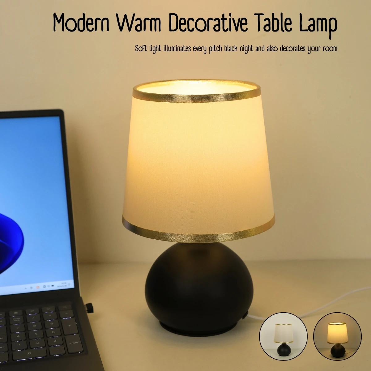 

1PC stylish metal base and soft fabric lampshade - perfect for comfortable bedroom, living room, or home office decoration