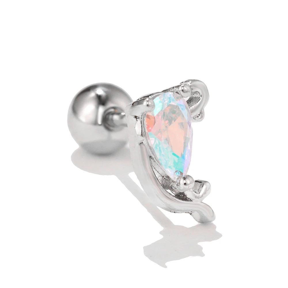 1PC Silver Color Stainless Steel Ear Stud Earrings for Women Girl Star Flower Crystal Helix Cartilage Earring Piercing Jewelry