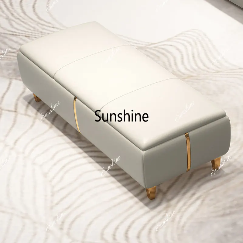

Light luxury bedroom bed, stainless steel gold-plated stool, solid wood sofa stool