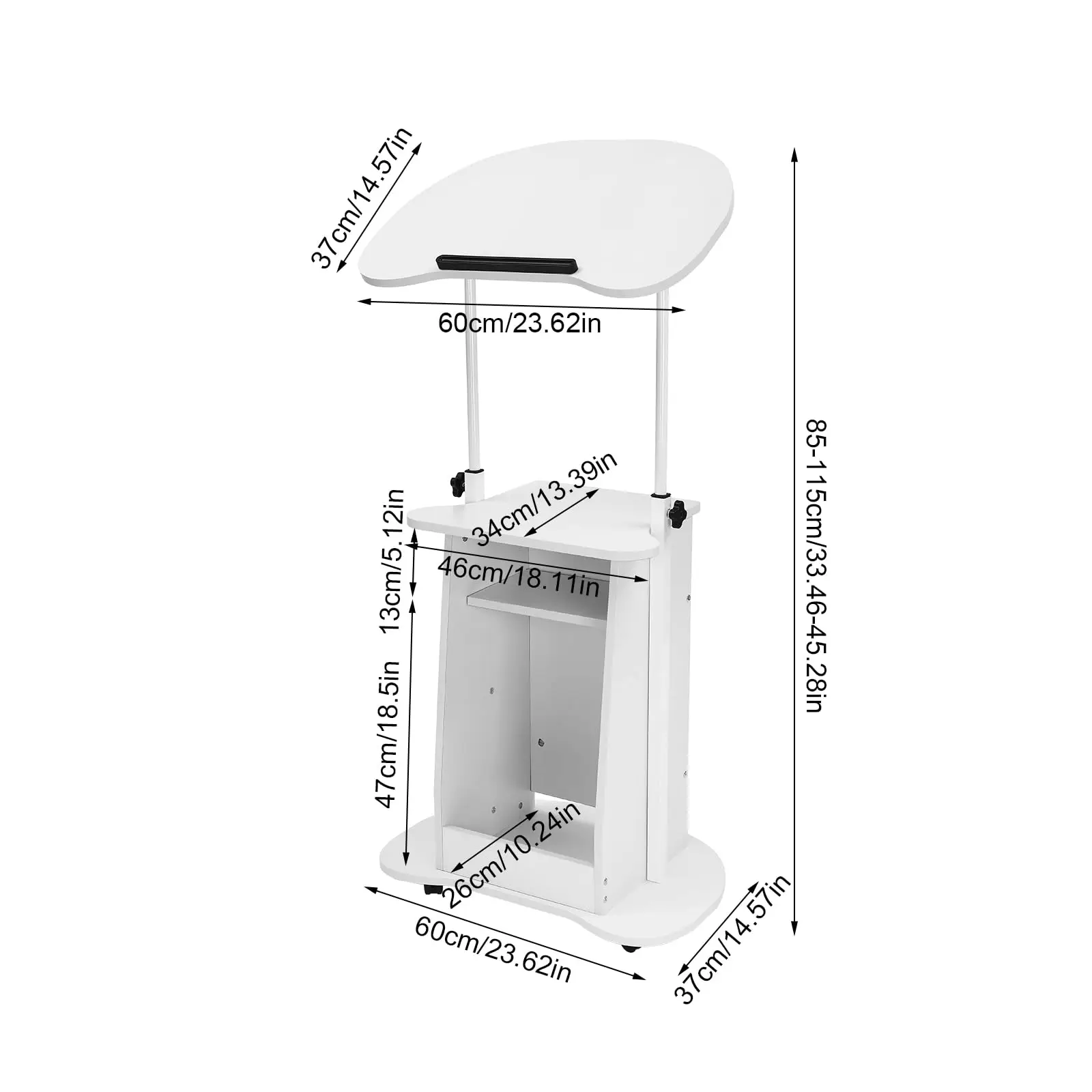 Púlpito de pé móvel, pódio de púlpito de pé ajustável em altura, pódio portátil para laptop móvel, suporte de pódio branco com 4 unidades