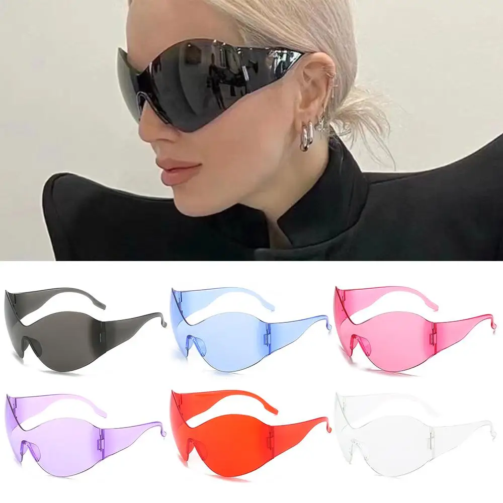 Oversized Futuristic Sunglasses for Women Men Rimless Y2K Sun Glasses Wrap Around Black Sun Glasses UV400 Protection Shades