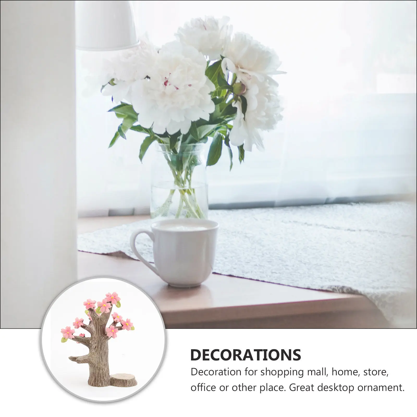 Simulated Peach Blossom Tree Resin Ornament for Home Decor, Indoor Outdoor Tabletop Decoration, Lifelike Craft