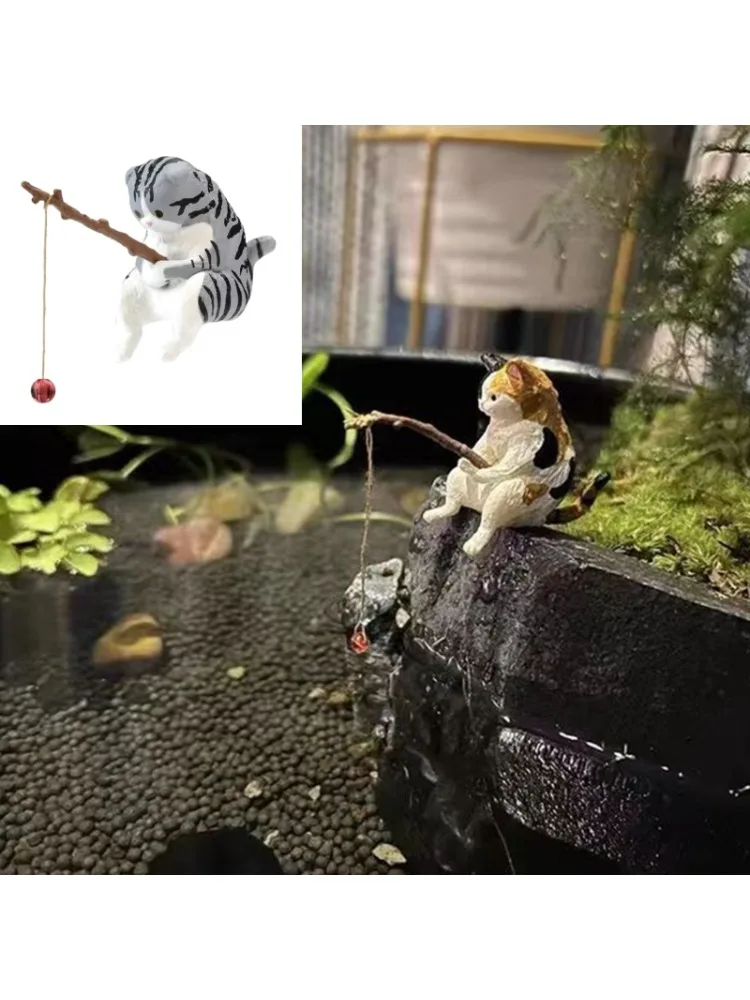 Akwarium do krajobrazu wędkarstwo kot ozdoby śliczne Mini dekoracja akwarium Cartoon zwierząt figurka z żywicy do dekoracji domu — zdjęcie 2