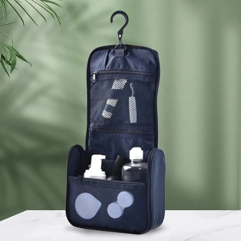 Foldable Travel Cosmetic Bag Large Capacity Wet-Dry Compartments Carabiner Folding Wash Bag Portable Waterproof Travel Wash Bag