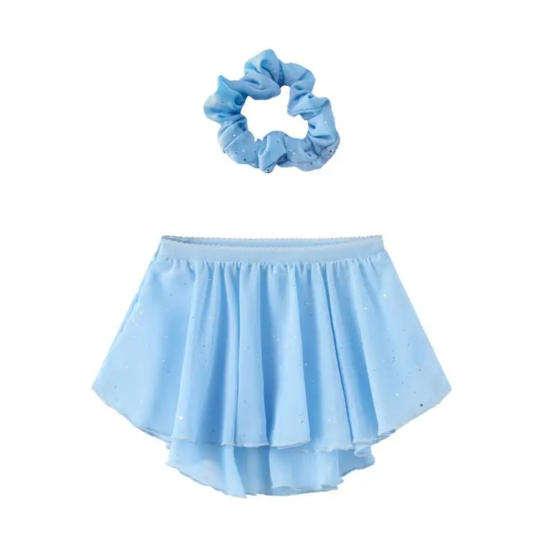 Kids Girls Ballet Dance Skirt Elastic Waist Short Chiffon Skirt Children Stage Performance Tutu Skirt With Hairband Yoga Dress