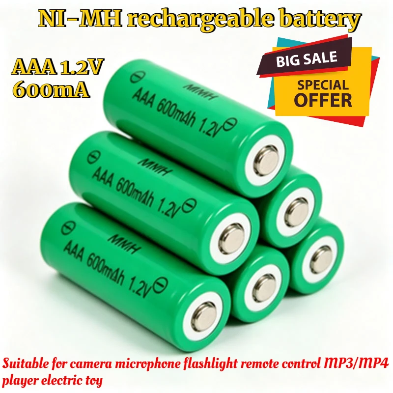 

Brand new AAA 1.2V 600mAh NI-MH rechargeable battery for camera microphone flashlight remote control MP3/MP4 player electric toy