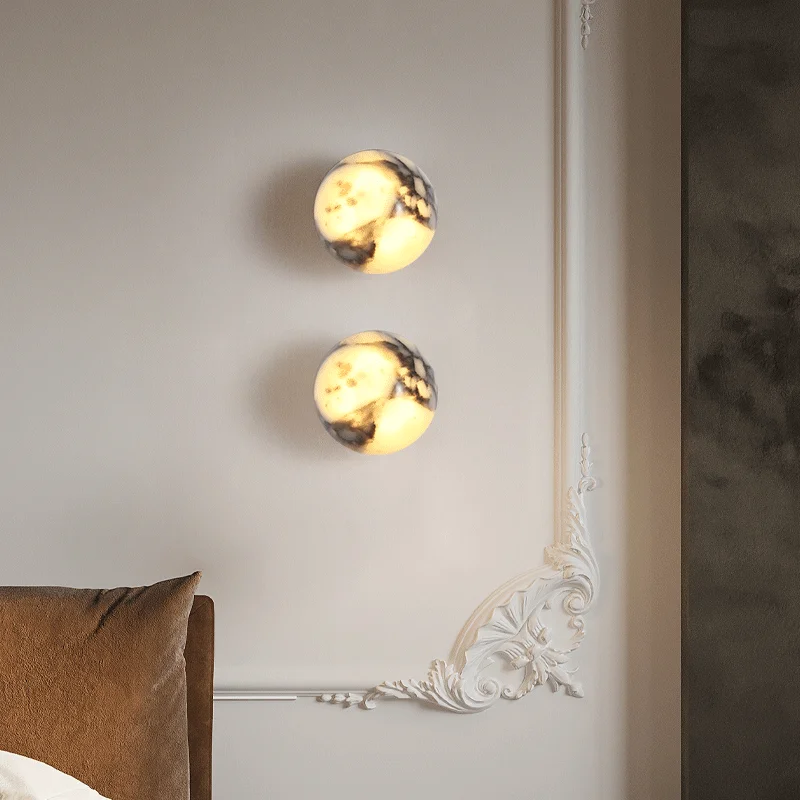 Creative spherical marble wall lamp bedroom LED lamp Nordic luxury high-end living room corridor staircase wall lamp Sconce
