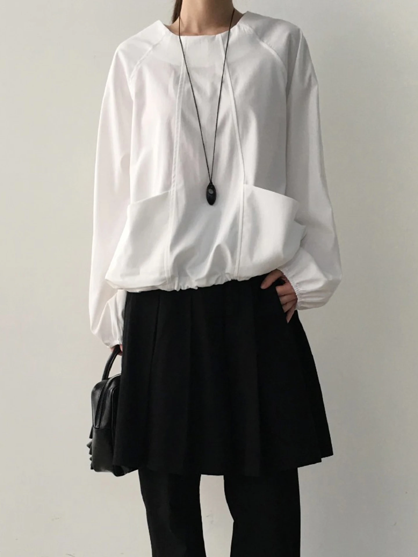 Casual round Ne Long Sve Dstring Loose Women's irt Spring New Sle Comfortable All-Match Overhead Top Korean Sle