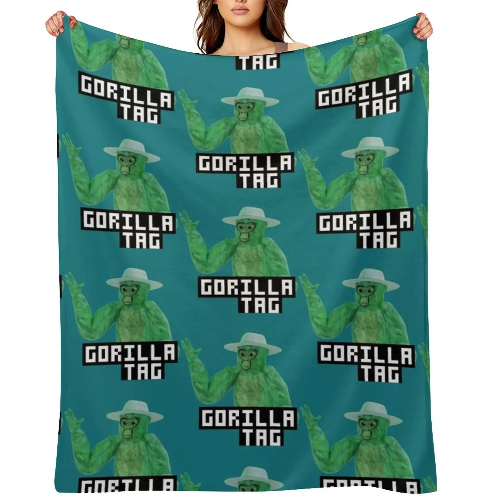 

Gorilla Tag Green Gorilla Hat Throw Blanket Flannel Fabric Winter beds Softest Luxury Designer Blankets