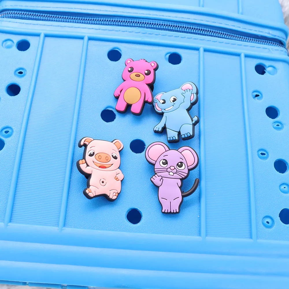 New 1pcs PVC Cartoon Shoe Charms Fit Wristbands Kawaii Animal Bear Mouse Hole Slipper Decoration Shoe Accessories Kid Gift