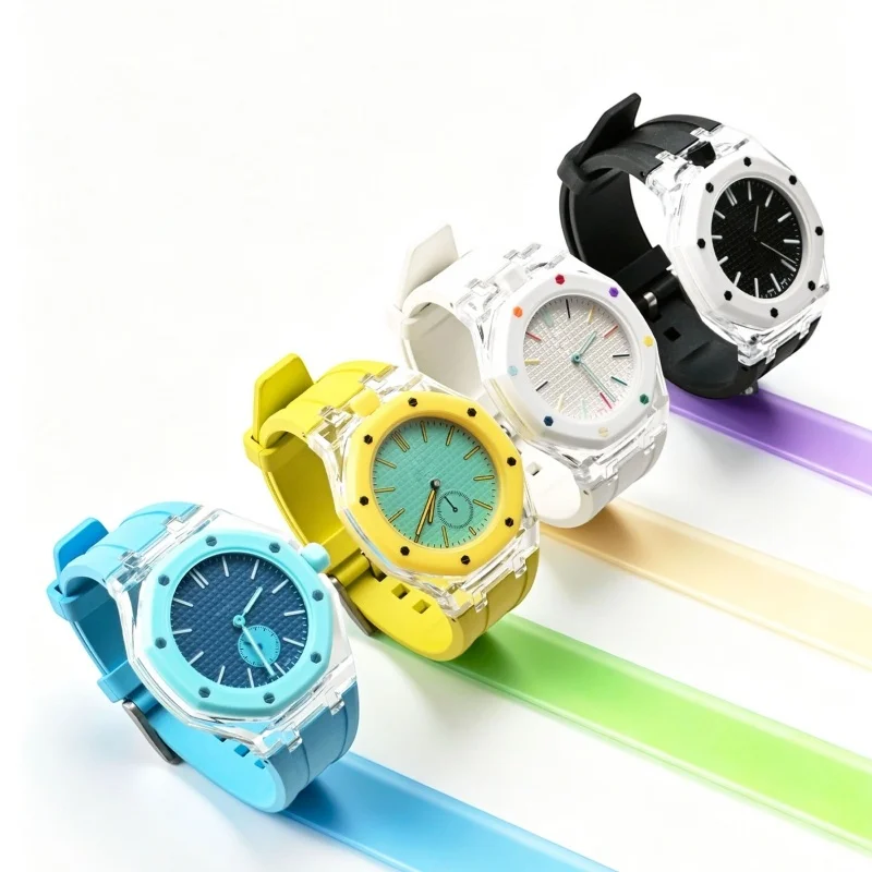 FKM Fluorine Rubber Watchband & Transparent Case for Swatch x AP Royal Pop Joint Watch Replacement Watch Strap Bracelet