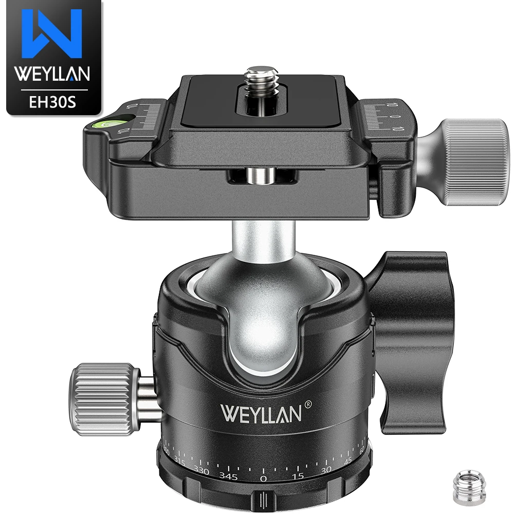 WEYLLAN 30mm Low Profile Tripod Ball Head 360 Degree Rotatable Tripod Head for DSLR camera DV Telescope Phone Clip Max Load 5kg