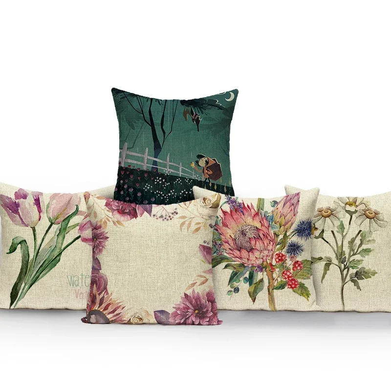 Flower Pillow Case Bed Chair Throw Pillows Cover for Living Room Office Waist Sofa Car Floral Cushion Covers Home Decor