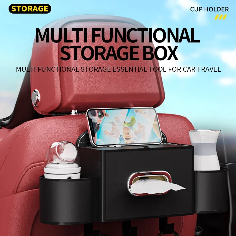 

New Car Hook Storage Bag Seat Back Water Cup Phone Holder Tissue Box Multi-functional Storage Box Car Interior Accessories