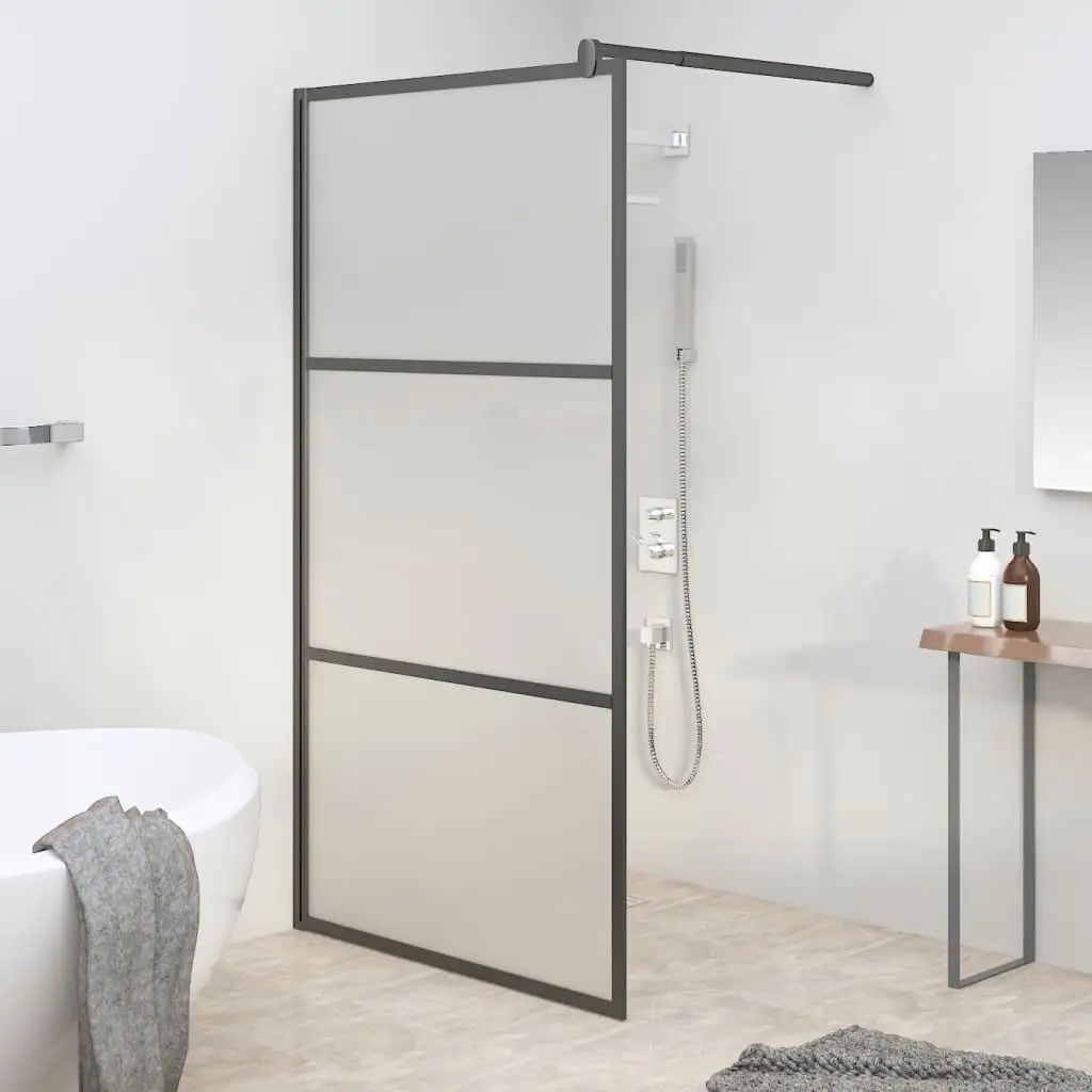 

45.3x76.8 Walk-in Shower Wall with Frosted ESG Glass & Black Frame - Modern Bathroom Design