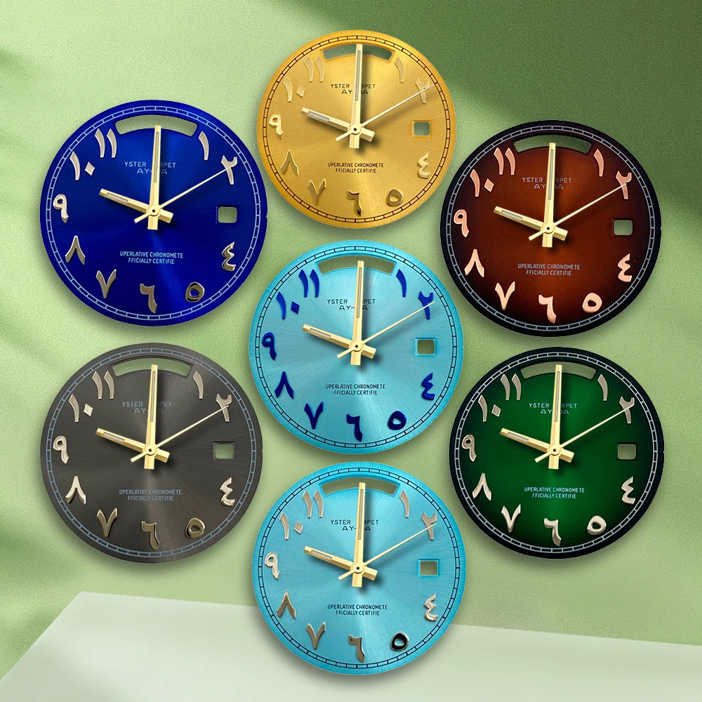 Quadrante con logo S da 31 mm Quadrante arabo senza lancette con carattere blu sfumato marrone adatto per accessori per la modifica dell'orologio con movimento 8285