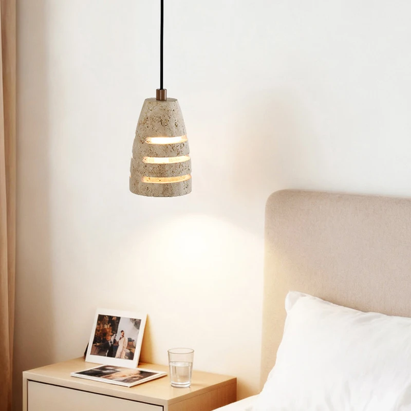 Japanese modern designer wabi-Sabai bedroom bedside lighting bar B&B yellow cave stone chandelier bedside hanging wire lamp