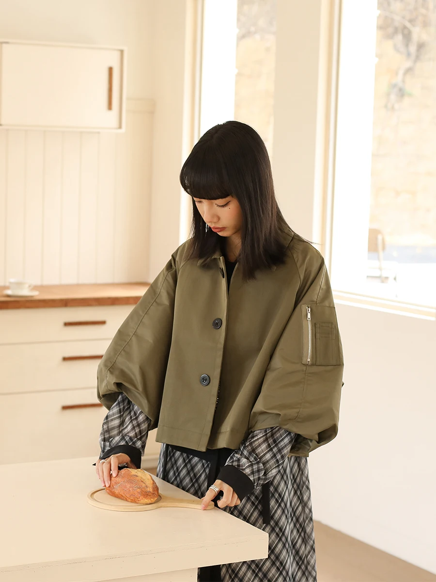 

Inkday Japanese Sle ort Lantern Sve Jaet Women's Commute Versatile Spring New Arrival Outerwear Nylon Polyester