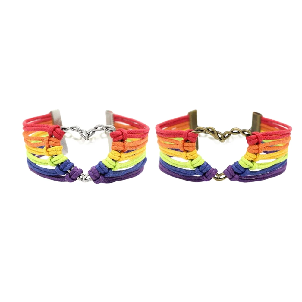 2 قطعة قوس قزح فخر مثلي الجنس مثليه قوس قزح اللون سوار سوار المعصم يناسب معظم الزي غير القابل للصدأ دائم