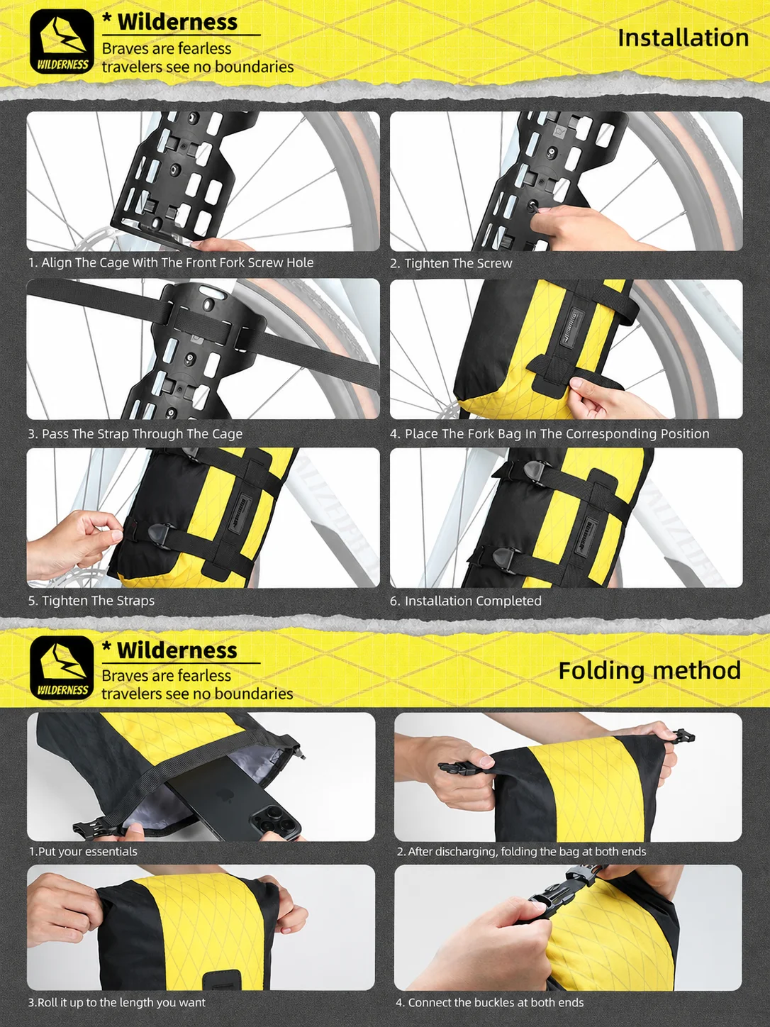 Rhinowalk Bike Front Fork Bag 6.5L Waterproof 1 or 2 Pcs Cycling Bikepacking Storage Bag MTB Road Gravel Quick Release 3KG Load