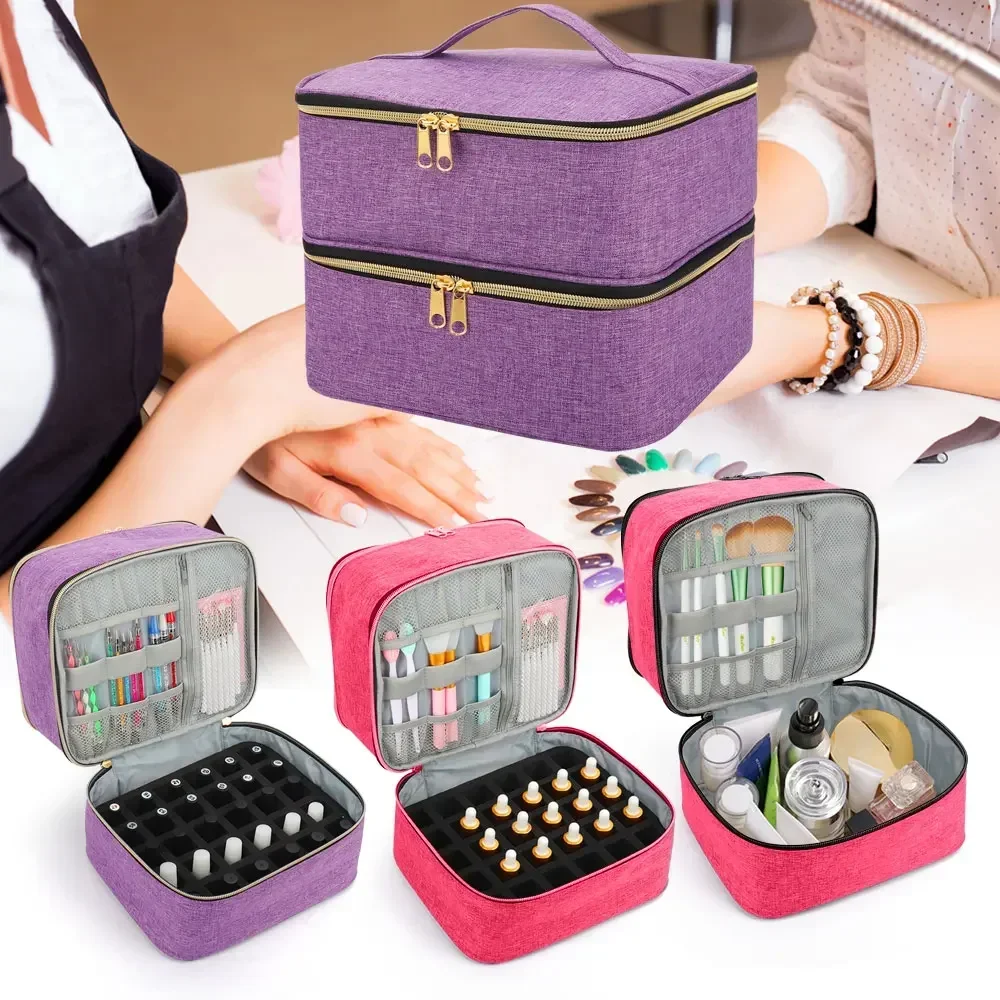 2025 Polish Organizer Nail Polish Carrying Case Portable Nail Polish Holder Holds 30 Bottles and Lamp Nail Storage Box