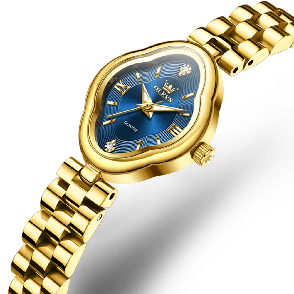 OLEVS العلامة التجارية الشهيرة ساعة نسائية ساعة ذهبية زرقاء كوارتز ساعات المعصم الفاخرة السيدات هدية ساعة الإناث مقاوم للماء #5