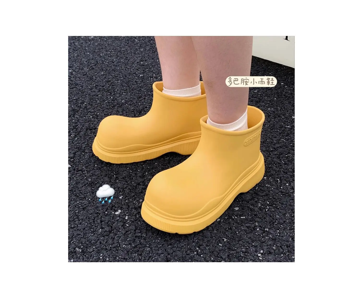Beige Damen-Galoschen, wasserdichte Knöchel-Regenstiefel, Damen-Korean-Stil, lose Regenstiefel, Wasserschuhe, Damen, neue Regenschuhe mit breiter Zehenpartie – Detail 10