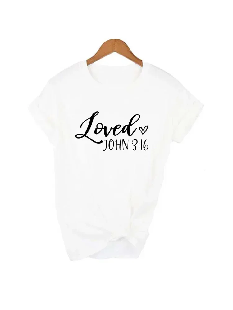 Inspirational Faith God Religious Church Jesus T Shirt  Loved 3:16 Women Christian T-shirt Aesthetic Graphic Tees Clothes Cotton