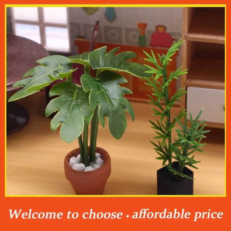 TH 1/12 Dollhouse Simulation Green Plant Potted Model Doll Home Living Room Decoration Micro Landscape Garden Scene Ornament