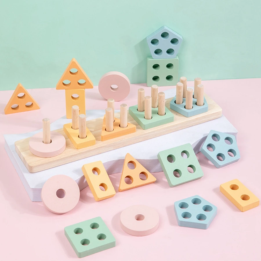 Montessori Wooden  Sorting Stacking Toys Makron Puzzle For Toddlers And Kids Preschool Fine Motor Skill Toy For 1 Years