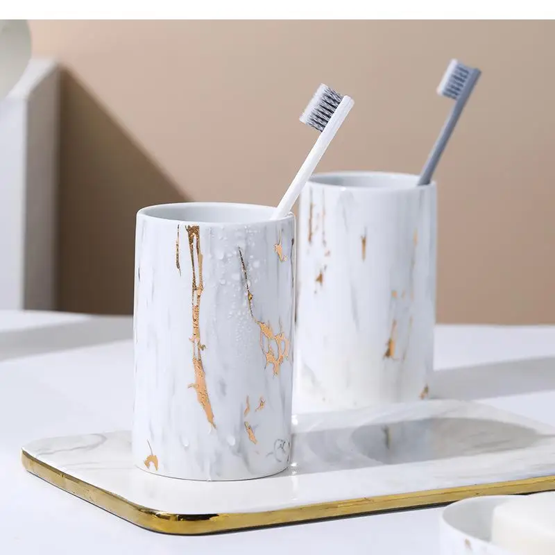 Ceramic Marble Bathroom Four-piece Wash Set Light Luxury Toilet Cup Toothbrush Decoration Kit