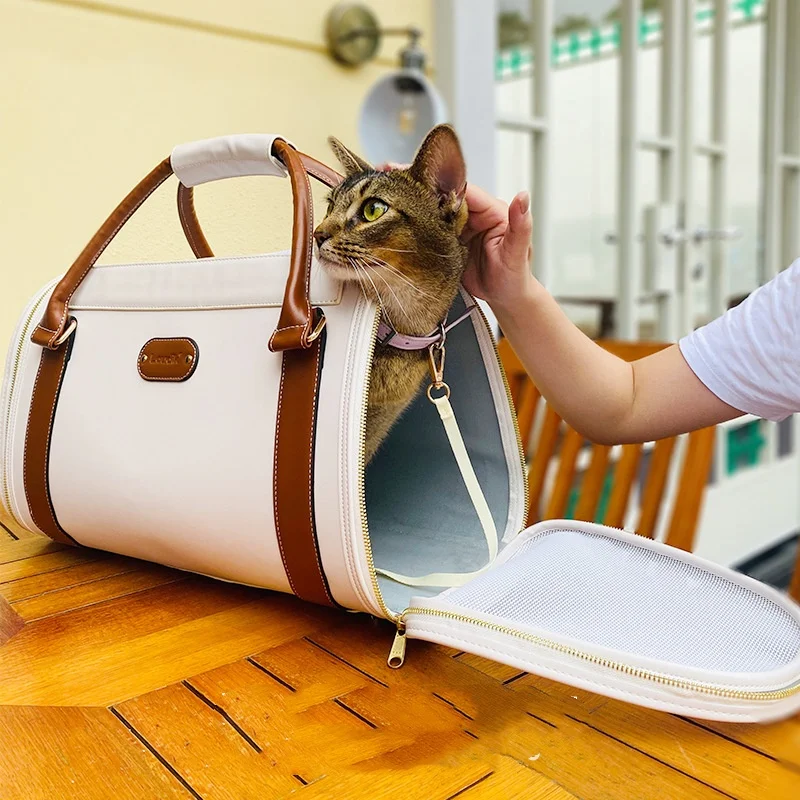 pet soft PU leather handbag for small dog breathable puppy soft-sided pet carrier purse spacious Cat Tote Bag Airline Approved