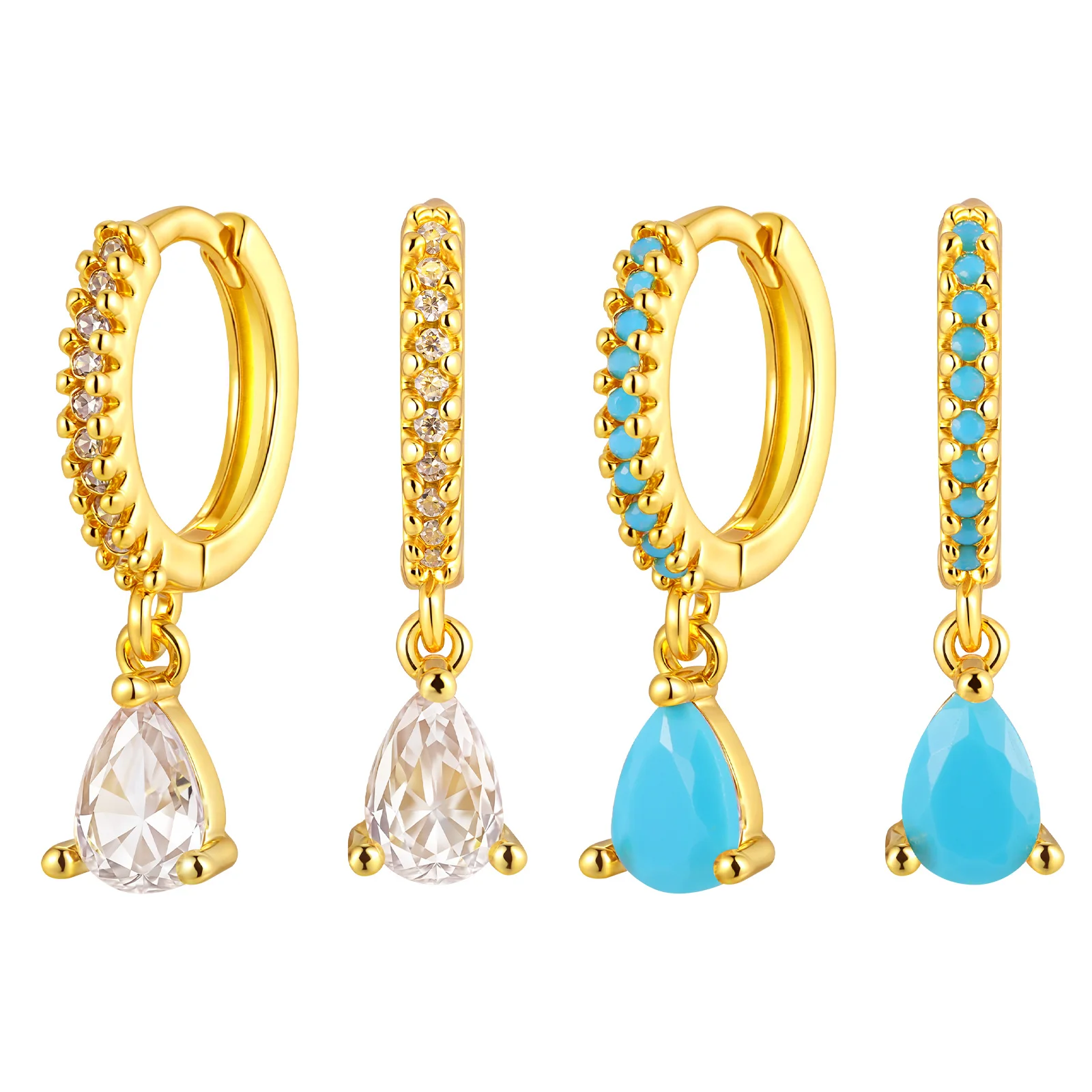 VNOX Gold Color Small Hoop Earrings for Women Fashion Jewelry Blue stone Pendant Ear Needle  Accessory