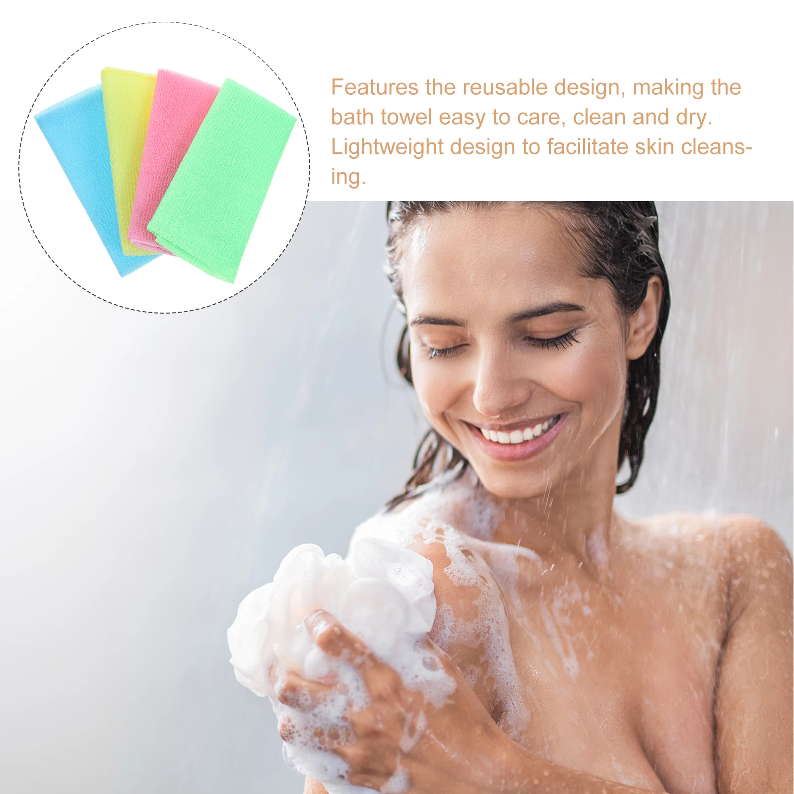 

4pcs Long Body Foam Bath Towel Soft Fitness Beauty Washcloth Reusable Shower Exfoliating Scrubber Nylon Solid Clean Dry