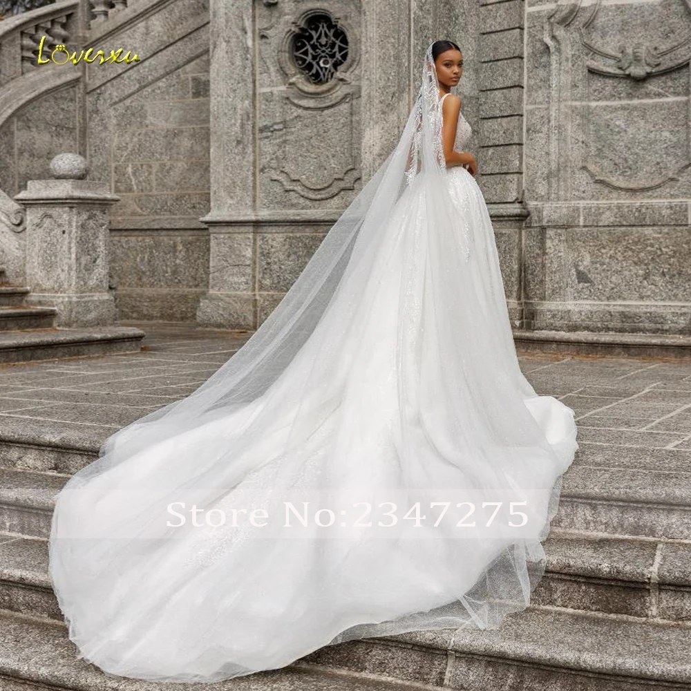 Suknie ślubne Loverxu w kształcie litery A, seksowne, z dekoltem w łódkę, bez rękawów, Vestido De Novia, koronkowe hafty, vintage, szyte na miarę suknie ślubne.