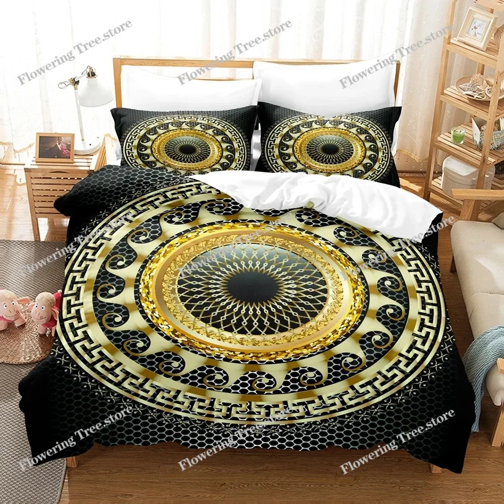 

3D Luxury Black Gold Bedding Sets New Greek Key Meander Duvet Cover Sets Bed Linens Queen King Size Modern Geometric Bedspread