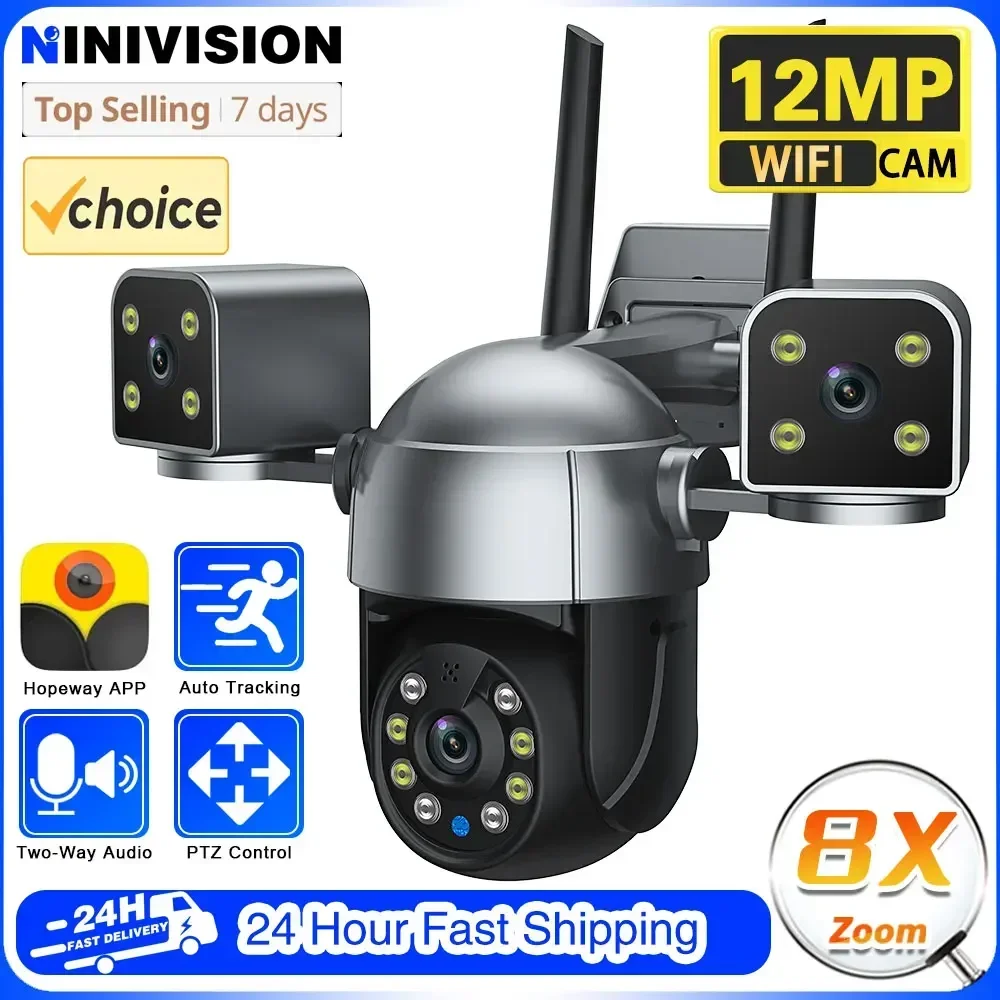 

3-Lens 3-Screen Security 6K HD PTZ Camera Wifi Surveillance 12MP Dual Lens IP Camera Wireless Auto Tracking Video CCTV Cam