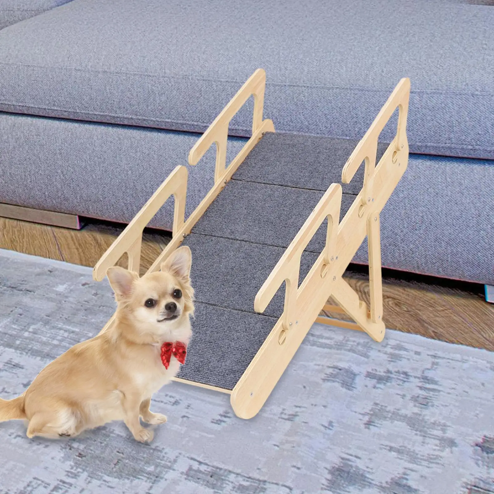 Wooden Dog Stairs Foldable Pet Ramp Portable Steps Sturdy Ladder for Animals Climbing High Beds Couches and Cars view 2