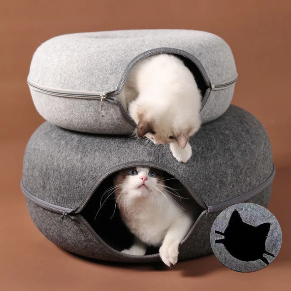 Round Cat Tunnel Interactive Kitten Donut Nest Felt Pet Toys Kennel Cats Bed House Scraper for Cats Sleeping Cushion