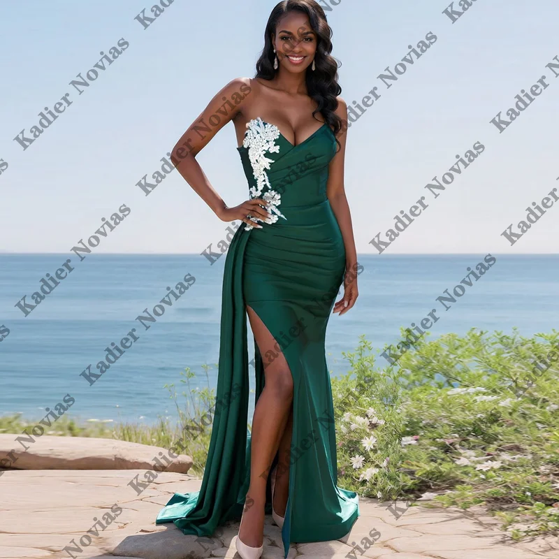 

Длинные темно-зеленые платья подружки невесты на заказ с разрезом на шнуровке, свадебное платье, халаты invitee mariage
